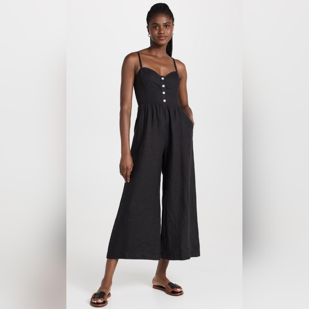 Madewell Women's Sleeveless Wide-Leg Crop Linen Black Jumpsuit Size 4